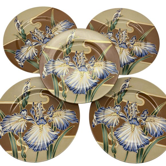Fitz and Floyd Cloisonne Iris salad dessert plates 1980 Floral Japan - Picture 3 of 6
